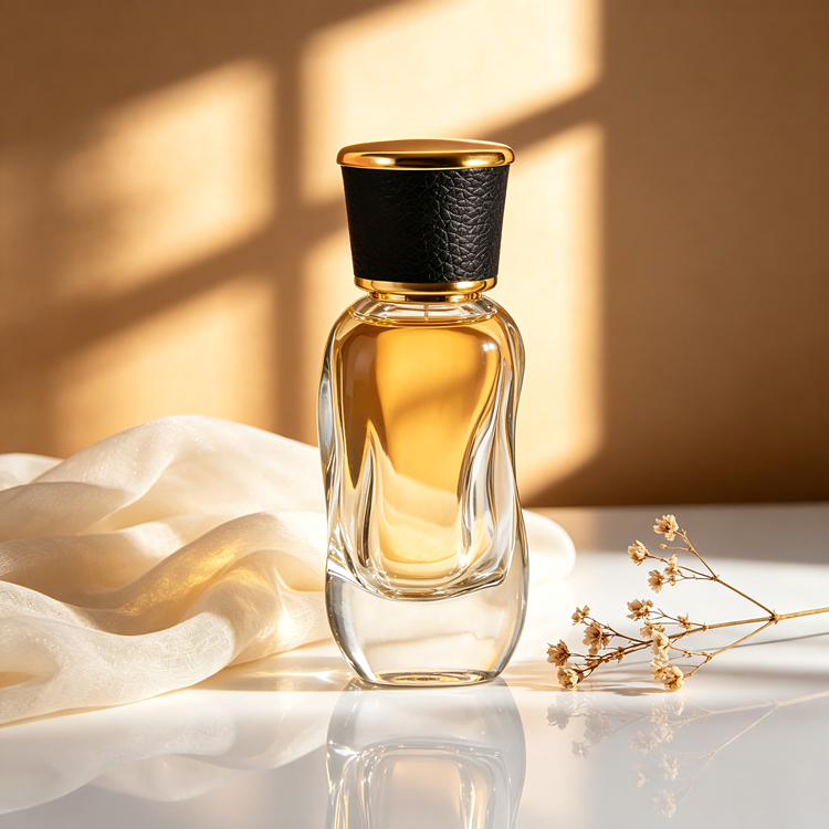 Bouteille de parfum en verre incurvé de luxe avec bouchon, emballage de parfum vide haut de gamme pour marque de parfum personnalisée