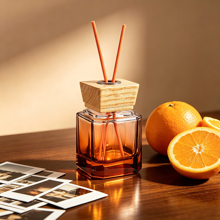 Diffuseur de roseaux d'aromathérapie pour la maison, bouteille carrée en verre avec bouchon en bois, décoration de parfum de pièce, cadeau